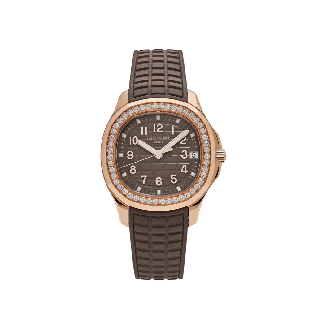 Patek Philippe Aquanaut Rose Gold Taupe Brown Dial Diamond Bezel 36mm woman