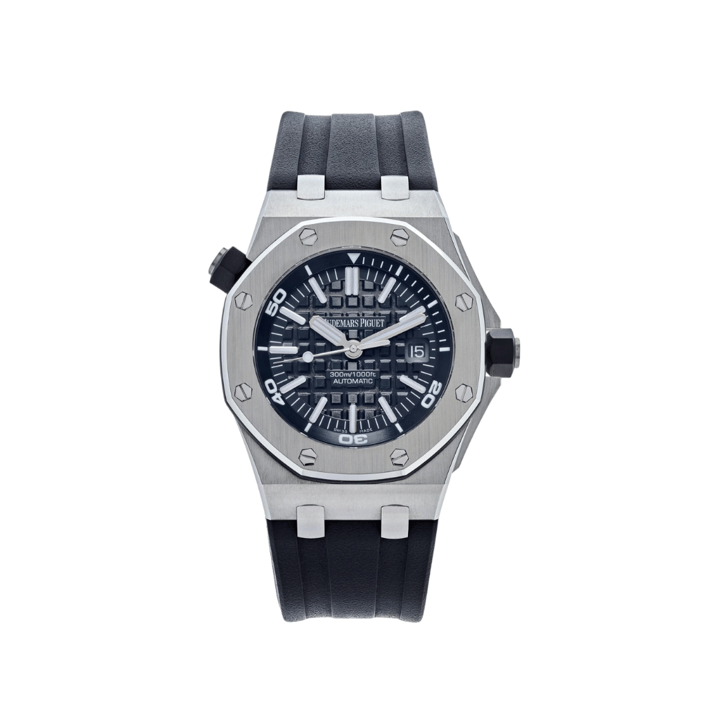 Audemars Piguet Royal Oak Offshore Diver 42mm with a grey dial and grey rubber strap