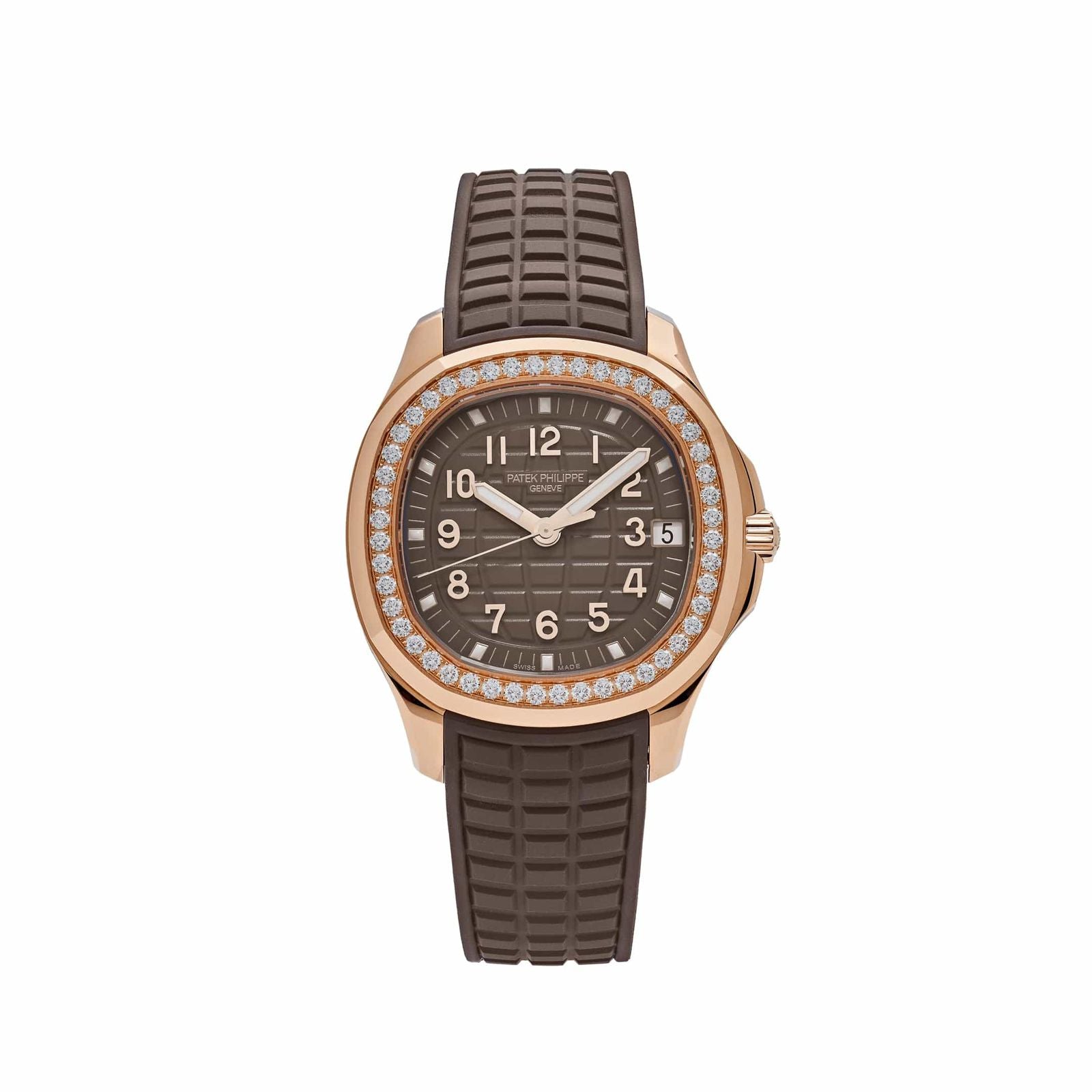 Patek Philippe Aquanaut Rose Gold Taupe Brown Dial Diamond Bezel 36mm woman